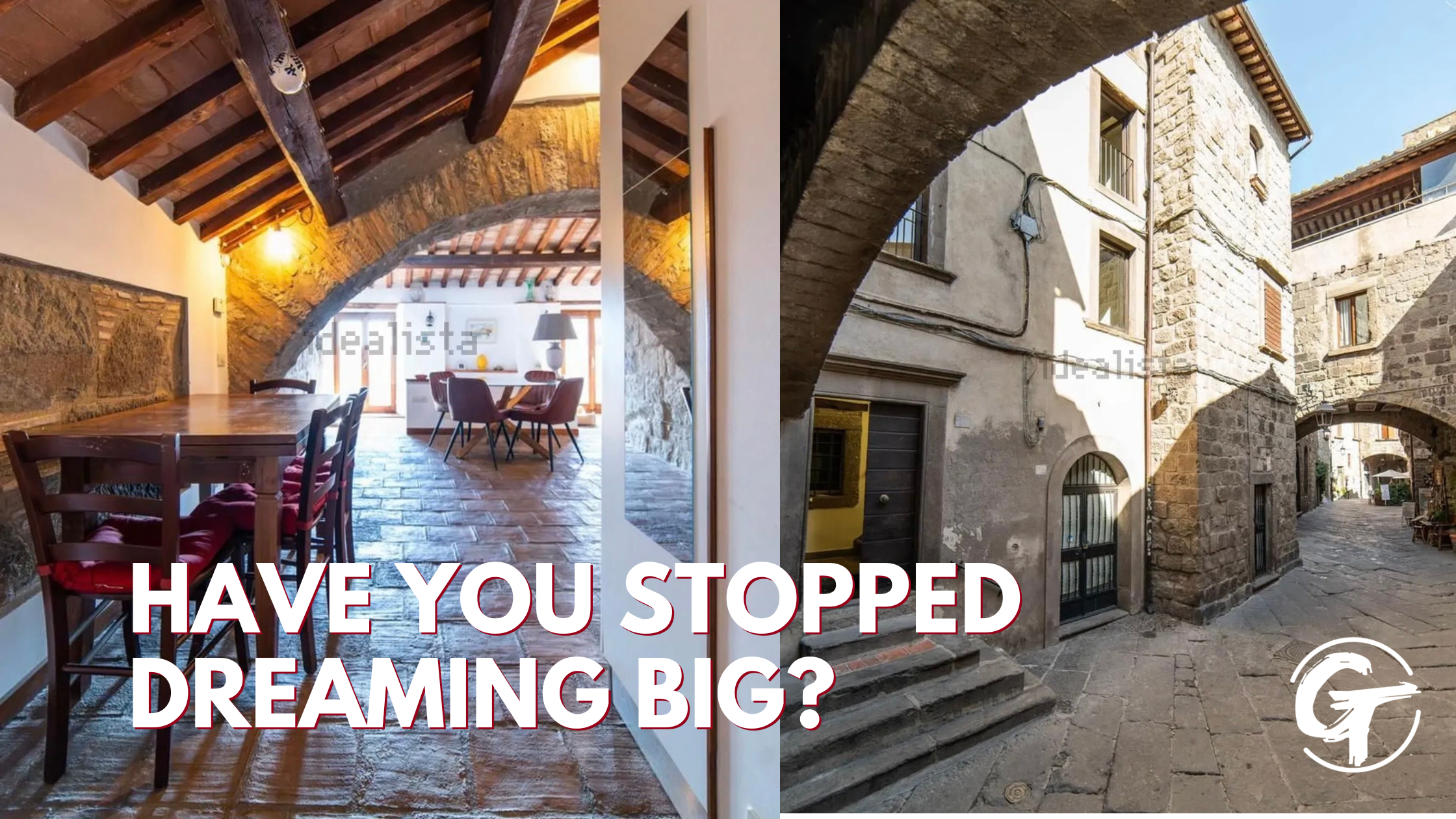 Historic stone buildings and cobblestone street in Viterbo, Italy, where Gina Trimarco is exploring her dream of buying a home. Photos courtesy of Idealista.